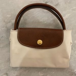 White Small Longchamp Le Pliage nylon hand bag